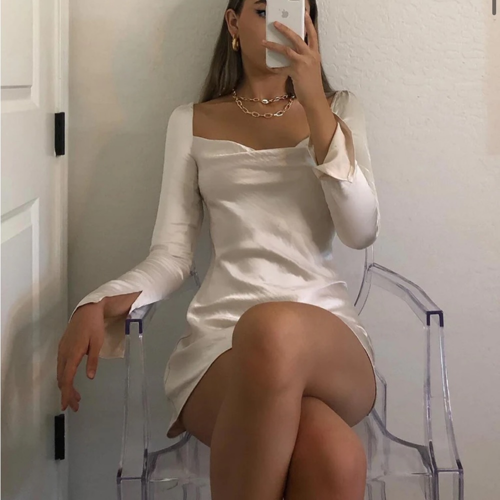 Princess Polly satin dress in champagne size 2